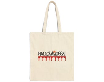 Halloween Tote Bag, Hallowqueen Shopping Bag, Spooky Canvas Bag, Trick or Treat Bag, Gift for Witch Lovers, Fall Accessories