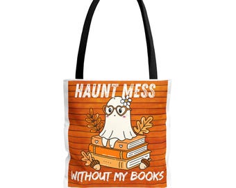 Spooky Book Lover Tote Bag, Ghost Tote, Autumn Shopping Bag, Halloween Gift, Literary Tote