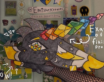 EmissaryCreates star themed astral dragon puppet, printable downloadable coloring craft kit