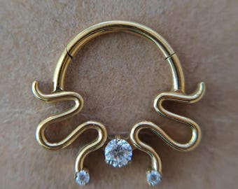16G Titanium Hinged Segment Nose Ring: CZ Paved Hoop