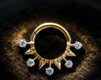 16G Titanium Hinged Septum Ring: CZ Paved Piercing Jewelry 8/10mm