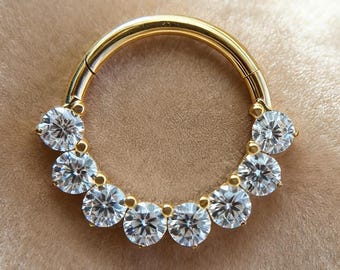 16G Titanium Cartilage Earrings Septum Hinged Segment Ring 2 Sides View CZ Paved Lip Conch Daith Helix Tragus Lobe Snug Piercing 8mm/10mm.