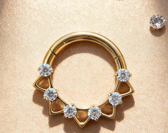 16G Gold Titanium Cartilage Earrings Septum Hinged Segment Nose Ring Hoop CZ Paved Lip Conch Daith Helix Tragus Lobe Snug Piercing 8mm/10mm.