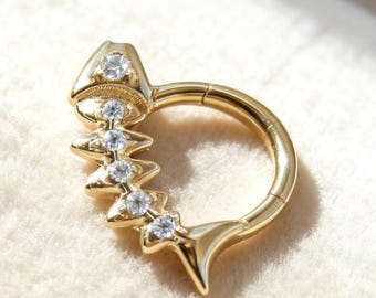 16G Gold Titanium Nose Ring: CZ Paved Conch Hoop Earring Jewelry