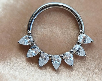 16G Titanium Septum Ring Jewelry , Cartilage Earrings Hinged Segment Ring CZ Paved Lip Conch Daith Helix Tragus Lobe Snug Piercing 8mm/10mm.