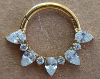 16G Titanium CZ Paved Hinged Septum Ring: Conch, Daith, Helix Piercing Jewelry