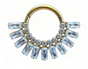 16G Titanium Hinged Septum Ring: CZ Paved Conch Helix Piercing Jewelry