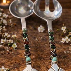 Solid Pewter Salad Spoon & Fork Server