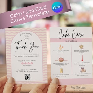 Cake Care Card Canva Template, Home Baker Thank You Card, Editable Cottage Food Packaging Insert, Small Bakery Business Card