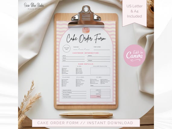 Cake Order Form Template | Bakery and Small Business Printable | Editable Thank You Note