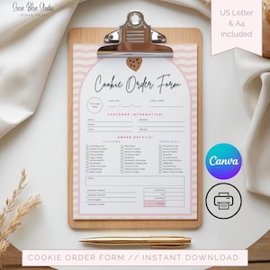 Cookie Order Form Template | Bakery and Small Business Printable | Editable Thank You Note