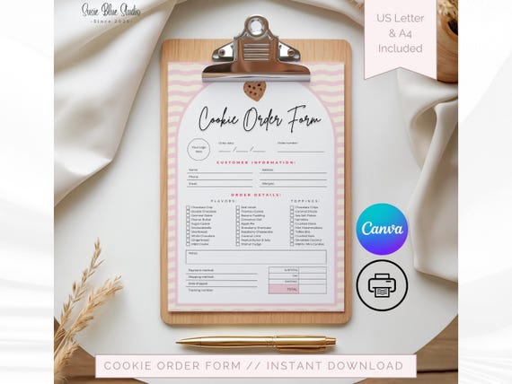 Cookie Order Form Template | Bakery and Small Business Printable | Editable Thank You Note