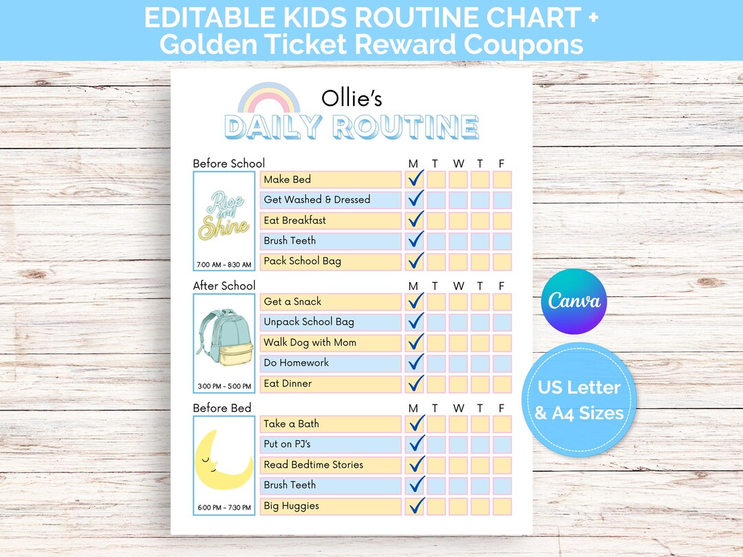 Behaviour Routine Chart Kids Routine Chart, Behaviour Chart, Kids Chore Chart, Responsibility ...