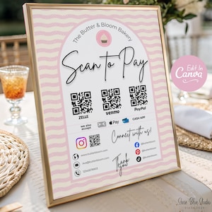 Scan to Pay Template | Editable QR Code Payment Sign for Small Business | Venmo | PayPal