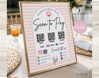 Scan to Pay Template | Editable QR Code Payment Sign for Small Business | Venmo | PayPal
