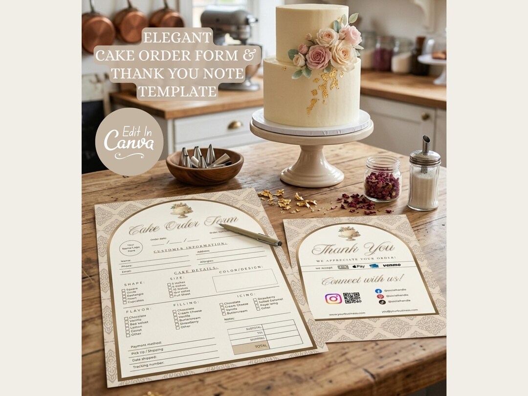 Elegant Cake Order Form Template, Custom Bakery Order Form, Home Baker ...