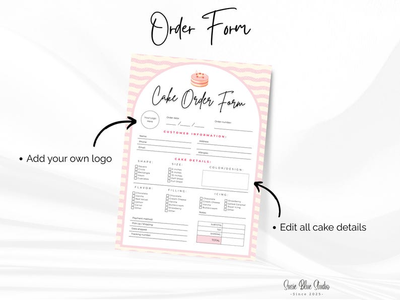 Cake Order Form Template | Bakery and Small Business Printable ...