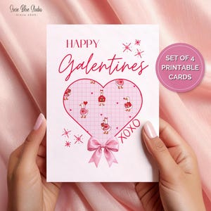 Biglietti di San Valentino in formato mini, regalini carini e stampabili per il gruppo di amiche, set da 4, download digitale immediato.