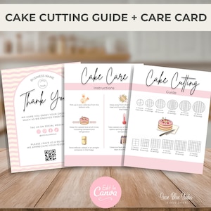 Guía para cortar pasteles, tarjeta de cuidado de pasteles, pastelería artesanal, conjunto de plantillas para panaderos, guía de porciones de pastel, plantilla editable
