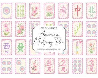 Mahjong PNG Set, American Mahjong Tiles, Mahjong Clipart Bundle, Coquette Doodle Tiles, Pastel Game Graphics, Instant Digital Download