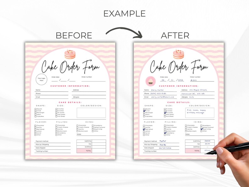Cake Order Form Template | Bakery and Small Business Printable ...