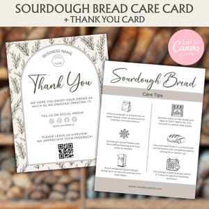 Sourdough Care Card, Sourdough Bread, Thank You Card, Template for Bakers, Editable Cottage Bakery package Insert