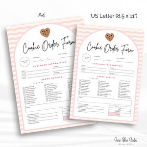 Cookie order form template available in US Letter and A4 sizes, designed for printing or digital use