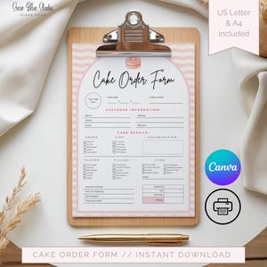 Cake Order Form Template | Bakery and Small Business Printable | Editable Thank You Note