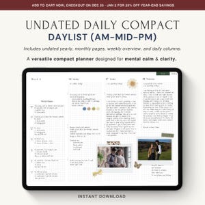Mise en page AM PM de la liste du jour non datée - Agenda PDF quotidien compact pour de bonnes notes et la notoriété
