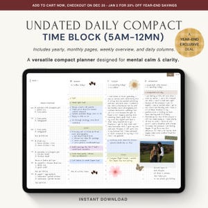 Undated Daily Time Block Planner - Compact PDF Planner Landscape for Goodnotes, Notability