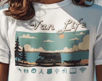 Retro Van Life Camping T-Shirt: Unisex Cotton Blend Travel Tee