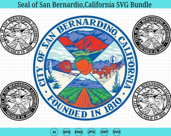 Seal of San Bernardino, California SVG Bundle, San Bernardino emblem svg, San Bernardino logo svg, California, Cricut & Silhouette Cut Files
