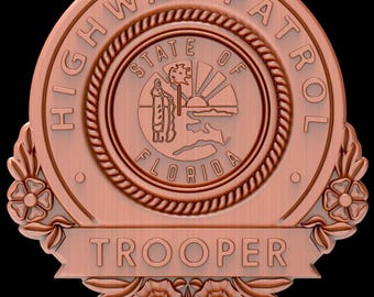 Florida Highway Patrol Trooper Badge 3D Model, FL Trooper stl Relief file, FL Trooper Insignia stl, 3D stl for CNC Wood Router and Engraving