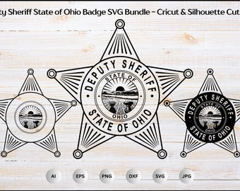 Pacchetto SVG con distintivo dello sceriffo dello Stato dell'Ohio, sigillo dello Stato dell'Ohio in formato SVG, distintivo dello sceriffo dello Stato, distintivo dello sceriffo, file di taglio Cricut e Silhouette