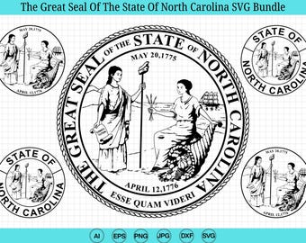 Paquete SVG del Gran Sello del Estado de Carolina del Norte, Sello del Estado de Carolina del Norte, Archivo de corte para Cricut y Silhouette