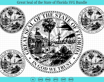 Great Seal of the State of Florida SVG Bundle, Seal of Florida svg, State of Florida emblem svg, Florida seal, Cricut & Silhouette Cut Files