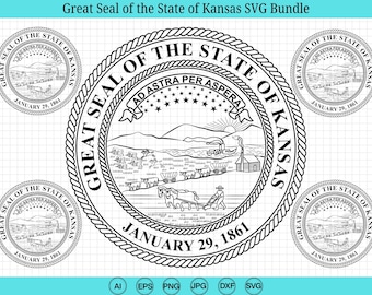 Great Seal of the State of Kansas SVG Bundle, Seal of Kansas svg, State of Kansas emblem, Great Seal of Kansas, Cricut & Silhouette Cut File