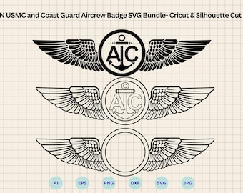 Aircrew Wings Insignia Coast Guard USCG Navy Aviation Badge Pin, USN USMC and Coast Guard Aircrew Badge svg, Cricut & Silhouette Cut Files