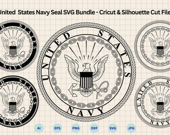 United States Navy Seal SVG Bundle, Eagle Anchor Black Border, USN Crest Logo svg, United States Navy Badge, Cricut & Silhouette Cut Files