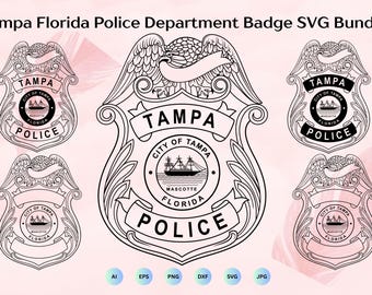 Pacchetto SVG con distintivo del Dipartimento di Polizia di Tampa, Florida, mascotte del Dipartimento di Polizia di Tampa, agente di polizia TPD FL, file di taglio Cricut e Silhouette