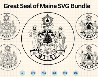 Pacchetto SVG del sigillo del Maine, vettore del logo dello stato, emblema, insegna, file di taglio Cricut Silhouette