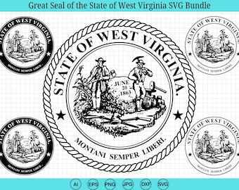Great Seal of the State of West Virginia SVG Bundle, Seal of West Virginia Vector, State of West Virginia Svg, Cricut & Silhouette Cut Files