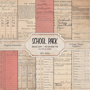 Ensemble scolaire antique #002 | Kit papier numérique éphémère vintage Junk Journal fournitures de collage techniques mixtes