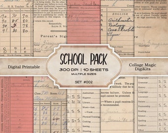 Vintage School Ephemera | Digital Paper Kit, Junk Journal Supplies (Digital Download)