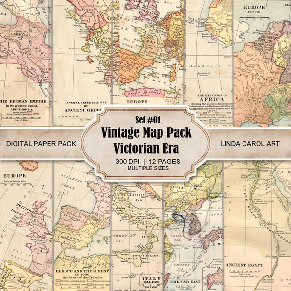Vintage Antique Printable Maps | Digital Paper Kit Ephemera Junk Journal Stationery Mixed Media Collage Supplies