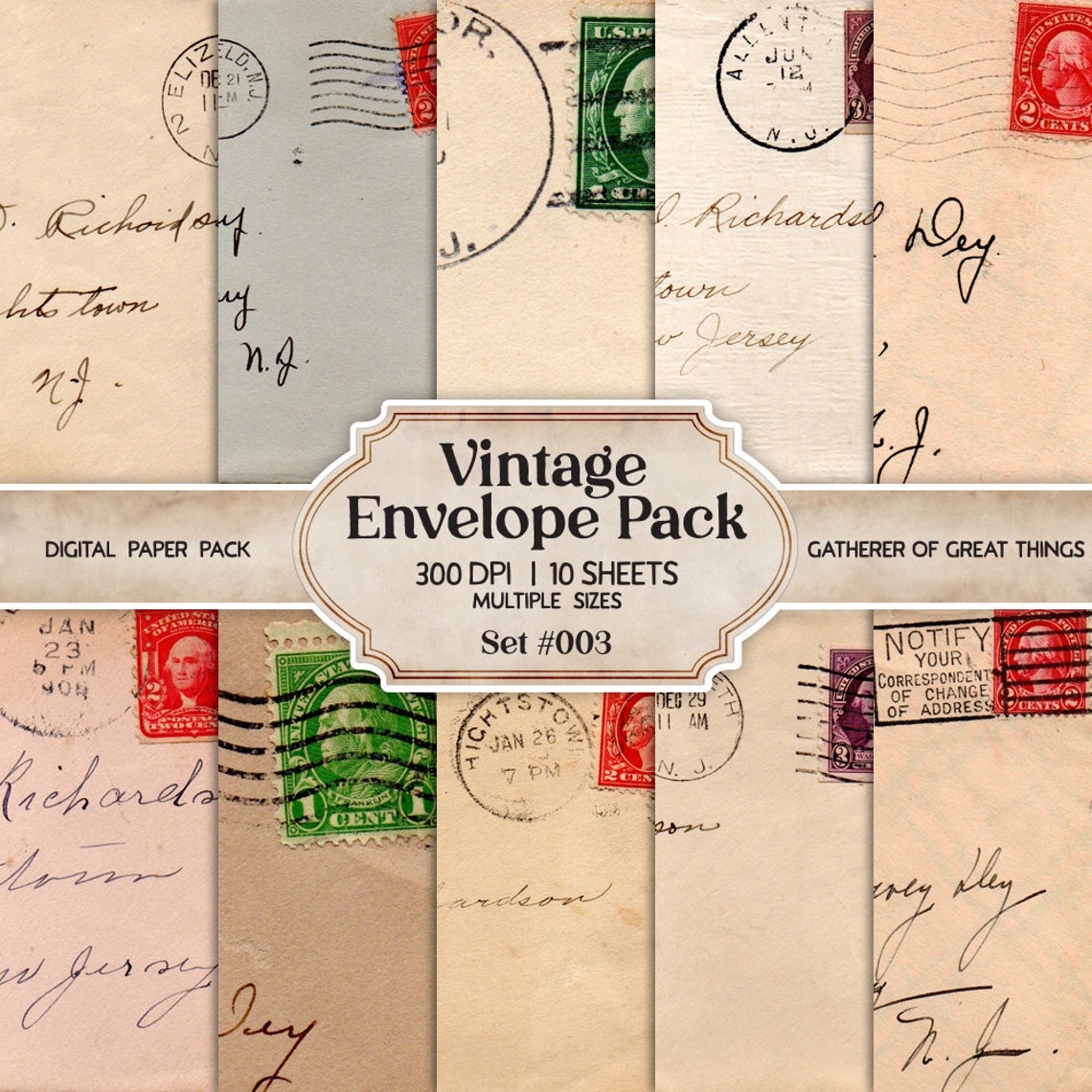 Vintage Antique Printable Envelope Set 003 Digital Paper Kit Ephemera