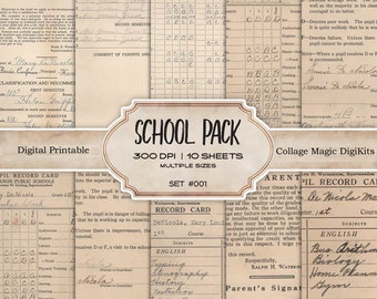 Antique School Ephemera | Vintage Paper Kit, Junk Journal (Digital Download)