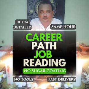 Puede incluir: Imagen de un hombre con texto superpuesto. El texto principal dice "CAREER PATH JOB READING" en verde. Texto adicional incluye "ULTRA DETAILED", "SAME HOUR", "NO SUGAR COATING", "NO TOOLS" y "FAST DELIVERY".