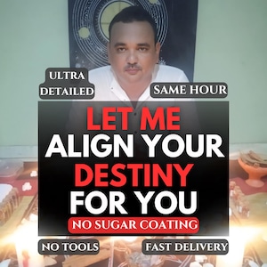 Puede incluir: Imagen de un hombre con camisa blanca con texto superpuesto. El texto principal, en rojo y blanco, dice: "LET ME ALIGN YOUR DESTINY FOR YOU". Textos adicionales incluyen "ULTRA DETAILED", "SAME HOUR", "NO SUGAR COATING", "NO TOOLS" y "FAST DELIVERY".