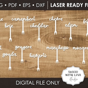 Digital File - Cheese Picks - Charcuterie Board Pick - Cheese Markers - Cheese Names - Cheese Labels - Cheese Board - Laser File SVG